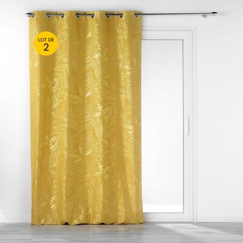 Lot De 2 Rideaux Tamisant à Oeillets 140 X 260 Cm Imprimé Métalillisé Belflor Jaune/or