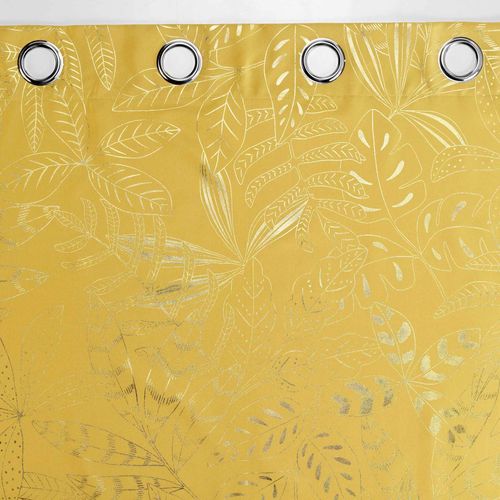Lot De 2 Rideaux Tamisant à Oeillets 140 X 260 Cm Imprimé Métalillisé Belflor Jaune/or