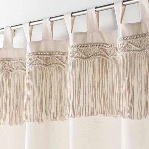 Lot De 2 Rideaux à Passants 140 X 240 Cm Polycoton Uni Et Top Macrame, Samaya