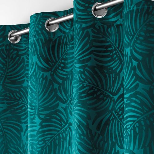 Rideau Occultant à Oeillets 140 X 240 Cm En Velours Relief Analia Pétrole