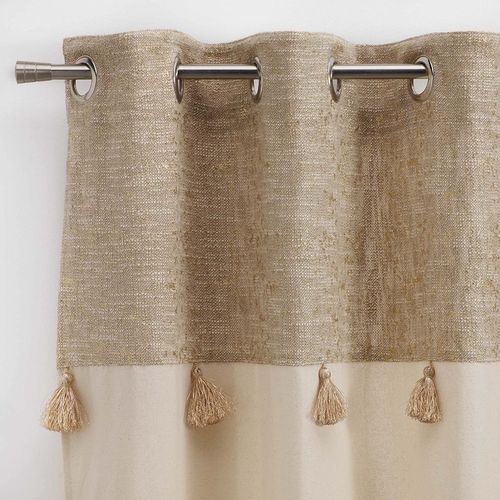 Lot De 2 Rideaux à Oeillets 140 X 240 Cm Polycoton + Haut Métallisé Sultan Or