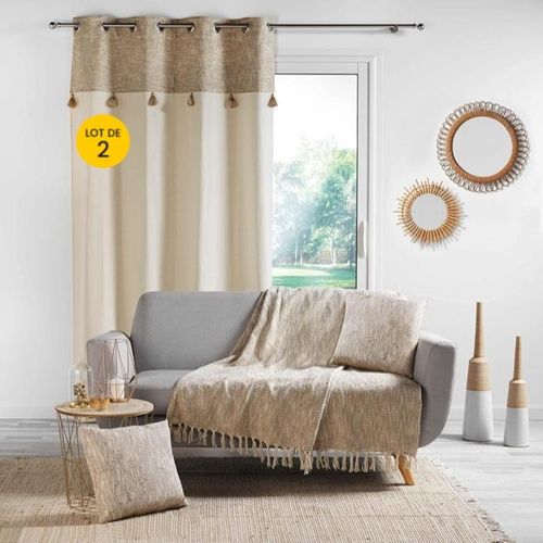 Lot De 2 Rideaux à Oeillets 140 X 240 Cm Polycoton + Haut Métallisé Sultan Or