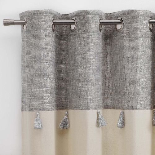 Lot De 2 Rideaux à Oeillets 140 X 240 Cm Polycoton + Haut Métallisé Sultan Argent