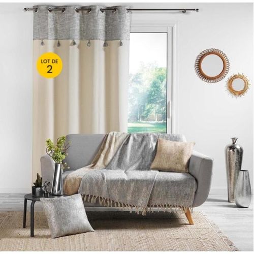 Lot De 2 Rideaux à Oeillets 140 X 240 Cm Polycoton + Haut Métallisé Sultan Argent