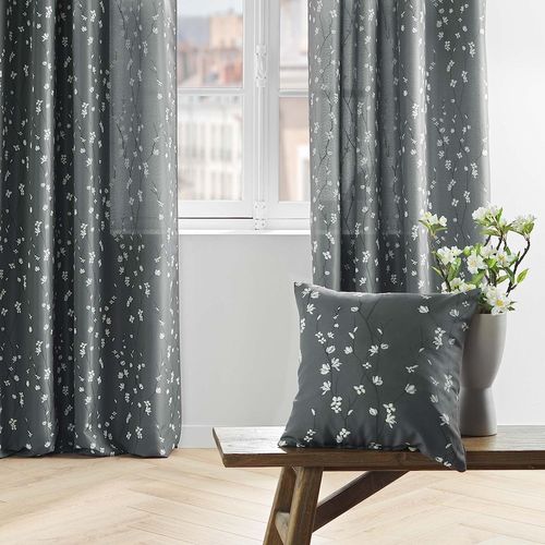 Lot De 2 Rideaux à Oeillets 140 X 260 Cm Polyester Appliqué Sakura Anthracite
