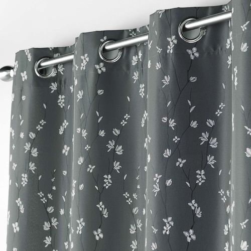 Lot De 2 Rideaux à Oeillets 140 X 260 Cm Polyester Appliqué Sakura Anthracite