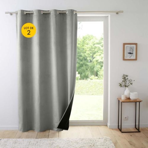 Lot De 2 Rideaux Isolants Thermiques à Oeillets 140 X 260 Cm – Velours Relief – Polarchic Gris