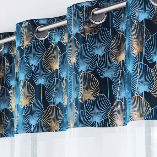 Lot De 2 Voilages 140 X 240 Cm Voile Sablé + Haut Velours Clairine Bleu