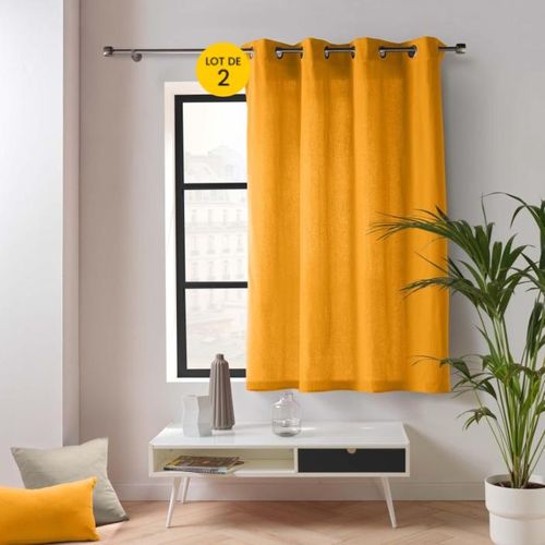 Lot De 2 Rideaux Petite Hauteur 135 X 180 Cm – Twily Jaune – Polycoton
