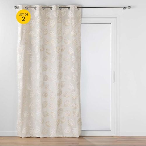 Lot De 2 Rideau Rideau à Oeillets 140 X 240 Cm Polycoton Imprimé Metallisé Evasion