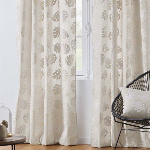 Lot De 2 Rideau Rideau à Oeillets 140 X 240 Cm Polycoton Imprimé Metallisé Evasion