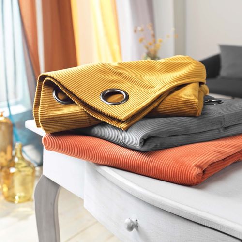 Rideau Tamisant à Oeillets 140 X 260 Cm Velours Côtelé Casual Camel