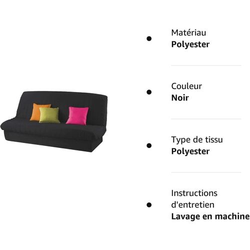 Housse Clic Clac 120 à 140 Cm - 185 à 200 Cm Polyester Uni Essentiel Noir