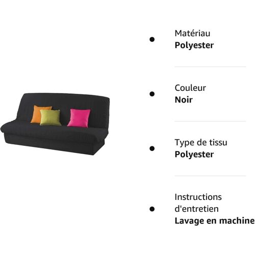 Housse Clic Clac 120 à 140 Cm - 185 à 200 Cm Polyester Uni Essentiel Noir