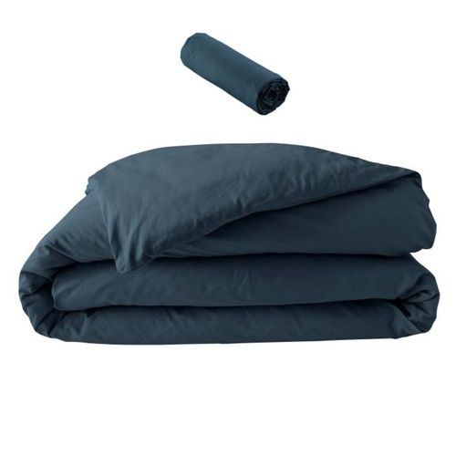 Pack Parure 260 X 240 Cm En Percale 78 Fils + Dh 160x200 Cm Bleu