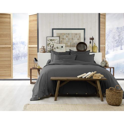 Pack 4 Pièces Housse De Couette 240 X 220 Cm  En Flanelle De Coton Candice Anthracite