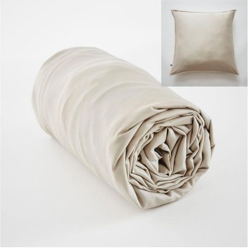 Ensembe Drap Housse 160 X 200 Cm + 2 Taies 60 X 60 Cm En Bambou De Satin Salomé Naturel