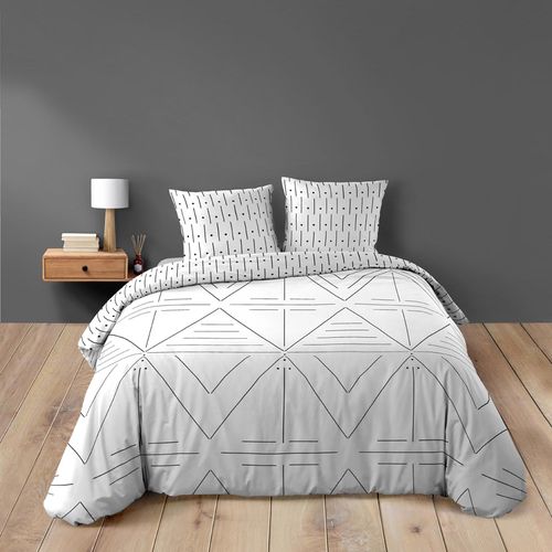 Pack 4 Pièces Housse De Couette 260 X 240 Cm Etna + 2 Taies + Drap Housse 160 Noir