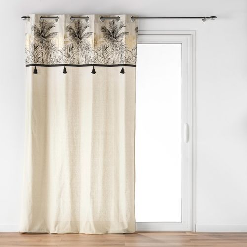 Lot De 2 Rideaux à Oeillets 140 X 240 Cm Polycoton + Pompons Papaya