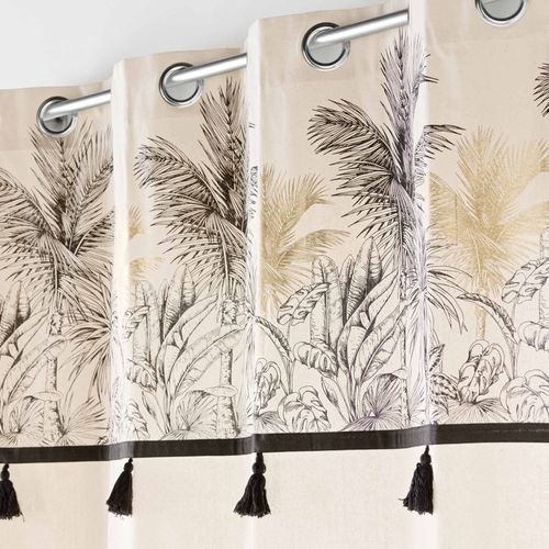 Lot De 2 Rideaux à Oeillets 140 X 240 Cm Polycoton + Pompons Papaya