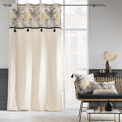 Rideau à Oeillets Noir Et Or 140 X 240 Cm  Polycoton + Pompons  Papaye