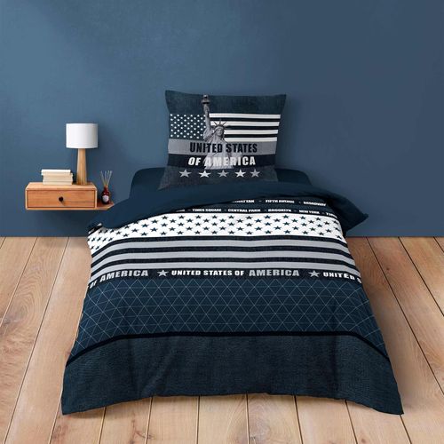 Housse De Couette Enfant 140 X 200 Cm + 1 Taie Coton 42 Fils Usa States