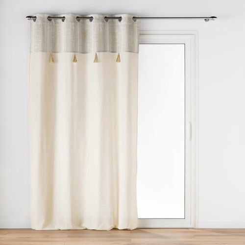 Lot De 2 Rideaux à Oeillets 140 X 240 Cm Poly-coton + Haut Tissé + Pompon Island