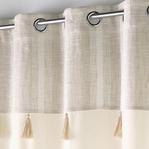 Lot De 2 Rideaux à Oeillets 140 X 240 Cm Poly-coton + Haut Tissé + Pompon Island