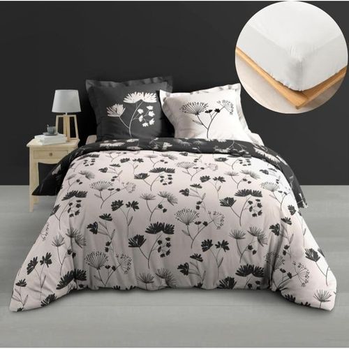 Ensemble Housse De Couette Iris 240 X 220 Cm + 2 Taies En Percale 78 Fils + Drap-housse Blanc 140 X