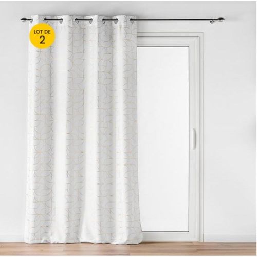 Lot De 2 Rideaux à Oeillets 140 X 260 Cm Polyester Imprime Metallisé Louxor Blanc