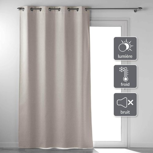 Lot De 2 Rideaux à Oeillets 135 X 260 Cm 100% Occultant Thermique Uni Occultissime Beige