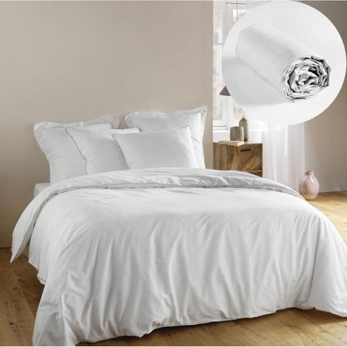 Élégance Pure - Ensemble Housse De Couette 240 X 220 Cm Noémie + Drap Housse Coton 57 Fils