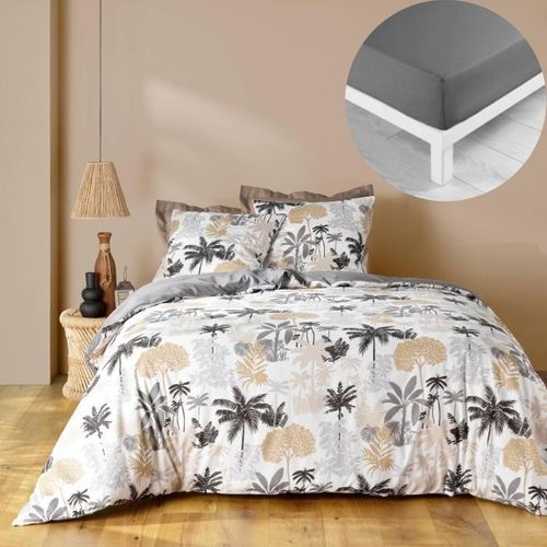 Parure De Lit Scarlett Gris 240 X 220 Cm + Drap-housse 140x190 Cm Gris
