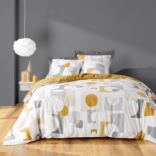 Parure De Lit Geomelo 240 X 220 Cm + Drap-housse 140x190 Cm Jaune