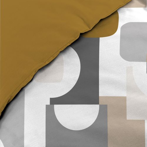 Parure De Lit Geomelo 240 X 220 Cm + Drap-housse 140x190 Cm Jaune