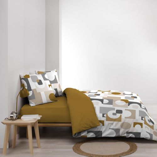 Parure De Lit Geomelo 240 X 220 Cm + Drap-housse 140x190 Cm Jaune