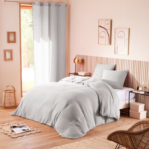 Housse De Couette 260 X 240 Cm En Gaze De Coton Naturelle + 2 Taies Perle