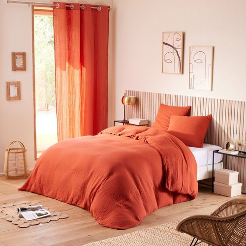 Housse De Couette 260 X 240 Cm En Gaze De Coton Naturelle + 2 Taies Orange