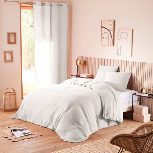Housse De Couette 260 X 240 Cm En Gaze De Coton Naturelle + 2 Taies Blanc