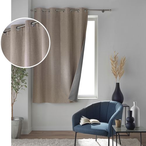 Lot De 2 Rideaux à Oeillets 140 X 180 Cm 100% Occultant Thermique Crepuscule Beige