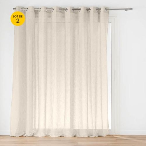 Lot De 2 Voilage à Oeillets Grande Largeur 300 X 240 Cm Voile Tissé Carlin Beige