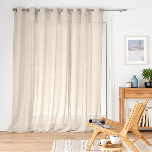 Lot De 2 Voilage à Oeillets Grande Largeur 300 X 240 Cm Voile Tissé Carlin Beige
