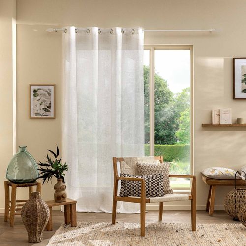 Lot De 2 Voilages à Oeillets 140 X 240 Cm - Effet Lin Imprimé Métallisé Marius