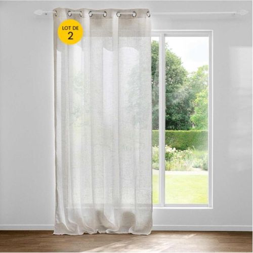 Lot De 2 Voilages à Oeillets 140 X 240 Cm - Effet Lin Imprimé Métallisé Marius