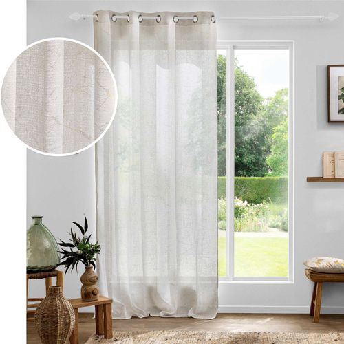 Lot De 2 Voilages à Oeillets 140 X 240 Cm - Effet Lin Imprimé Métallisé Marius