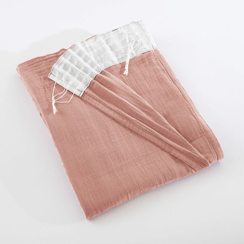 Lot De 2 Rideaux Galon Fronceur Double Gaze De Coton – Rose Pêche – 140 X 240 Cm