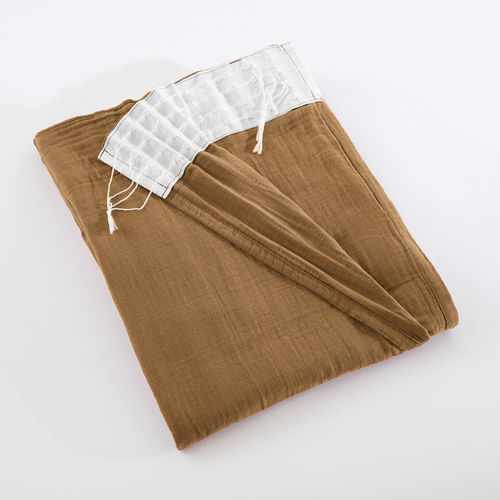 Lot De 2 Rideaux Galon Fronceur Double Gaze De Coton – Camel – 140 X 240 Cm