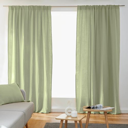 Lot De 2 Rideaux Galon Fronceur Double Gaze De Coton – Vert D'eau – 140 X 240 Cm