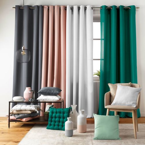Lot De 4 Rideaux à Oeillets 140 X 260 Cm – Polyester Uni Essentiel – Emeraude