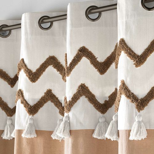 RUIXUAN Rideaux avec Galon Fronceur Beige Rideau avec Pompon Bohème Rideau Crochet Tricoté Galon Fronceur Salon Moderne Voile Système de Rail Chambre Rideaux Lot de 2 150x230cm